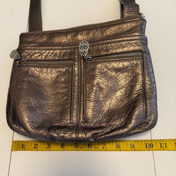 Brighton Zoe Metallic Bronze Crinkle Leather Crossbody Bag - Picture 12 of 16